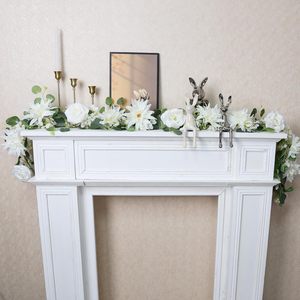 Guirlande de fleurs artificielles longues, roses blanches, feuilles d'eucalyptus, décorations d'arche de mariage, couronne pour usage intérieur et extérieur - Product Image 4