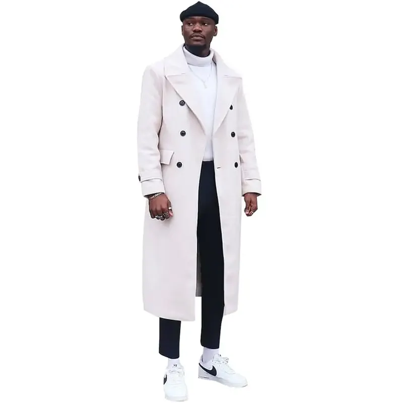 Long double breasted solid white cashmere wool coat men jacket coats