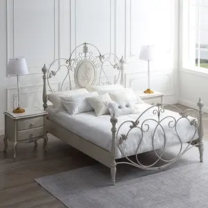 Kainice Latest Design Bedroom Furniture Set Metal Double White Bed Stable Quality Diamond Ball Bed Frame