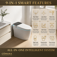 Siège de toilette intelligent en céramique à poser au sol avec chauffage, télécommande incluse, désodorisation automatique, chasse d'eau par siphon, cuvette à siphon en S, 220V