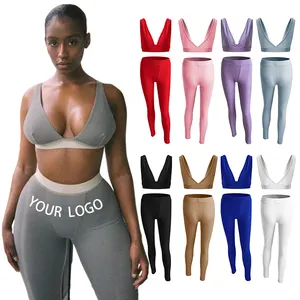 Custom Plus Size Women's Clothing Brand ribbed high waist leggings with sports bra set Casual Dresses outfit workout set