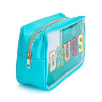 Trousse de Maquillage Professionnelle Personnalisée en PVC Transparent avec Patch Chenille Lettre Universitaire Esthétique Preppy, Étui à Médicaments et Articles de Toilette