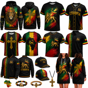 T-shirt de luxe style <span class=keywords><strong>Rasta</strong></span> éthiopien, vêtement streetwear avec motif lion noir et or, idéal pour les festivals - Product Image 3