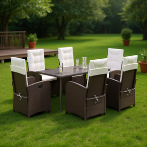 Ensemble de salle à manger de jardin en rotin brun avec housses amovibles, 6 places, mobilier d'extérieur au design contemporain - Product Image 2