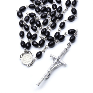 Collana rosario ovale Beige perla nera bianca croce collana di san benedetto guida la cattiva fortuna e porta la collana di buona fortuna - Product Image 6