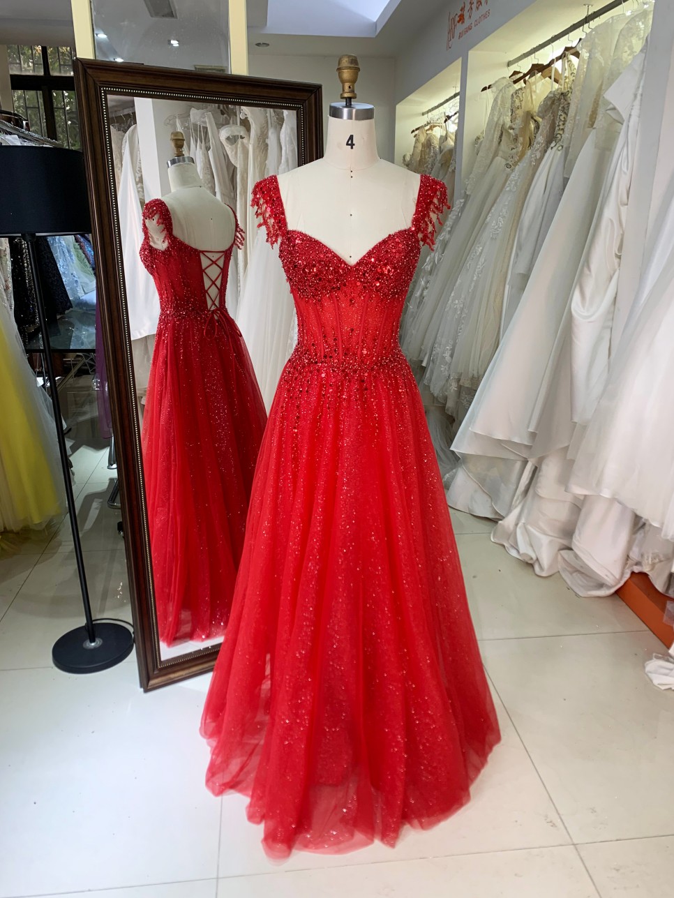 Buy Red Aline Dress Embroidery Detail, Long Sleeves | Alibaba.com