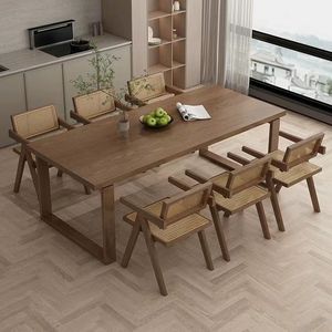 Mesa de Comedor de Madera Maciza Rectangular de 180 cm, Diseño Moderno para Sala de Estar, Comedor, Juego de Sillas - Product Image 1