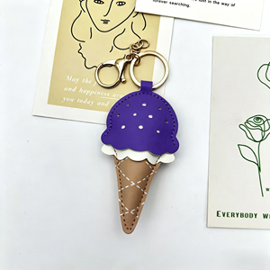 Porte-clés <span class=keywords><strong>de</strong></span> luxe anti-perte en cuir PU tressé avec pendentif pompon, motif mini crème glacée, bonbon ou sucette - Product Image 5