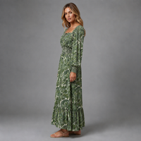 Robe longue décontractée Joydressing pour femme, imprimé cachemire, col carré, manches longues, taille smockée, pour la vente en gros aux boutiques