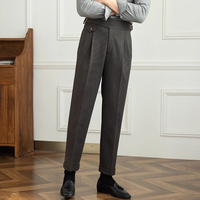 Pantalon de costume drapé taille haute à boutons, couleur unie, style italien Naples Paris, pour homme, collection automne