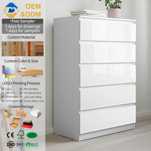 Venta al por mayor de cómoda de 5 cajones en blanco y negro, de pino reciclado con acabado brillante para sala de estar. - Product Image 1