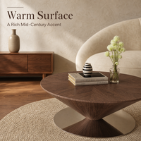 Table basse ronde contemporaine pour salon avec plateau en bois géométrique et base sur piédestal 70 x 70 x 31 cm
