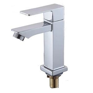 Robinet de lavabo moderne carré chromé à poignée unique pour <span class=keywords><strong>eau</strong></span> froide, avec cartouche céramique, en zinc, à poser sur le comptoir, pour salle de bain domestique - Product Image 1