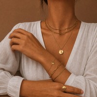 EMANCO Ensemble de bijoux en acier inoxydable style minimaliste avec pendentif disque plat à maillons trombone, multi-brins, vente en gros et dropshipping