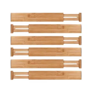キッチンベッドルームバスルーム用の6つの拡張可能な竹製オーガナイザーセパレーター調節可能な引き出しオーガナイザーディバイダーのセット