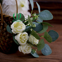 Buket Bunga Mawar Putih Eucalyptus Buatan Premium dari Sutra untuk Dekorasi Pernikahan, Pesta, dan Centerpiece Meja