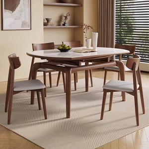 Modern Minimalist Extendable Wooden Dining <b>Table</b> Set 6 Piece Round And Square Dual Purpose For Dining Room - Product Image 4
