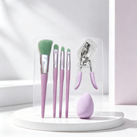 Set Kuas Makeup Wajah 6-in-1 Hybrid: Concealer, Blush, Eyeshadow, Penjepit Bulu Mata, Spons Kecantikan & Puff Bedak Tabur