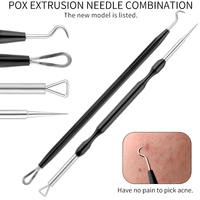 6 pièces en acier inoxydable bouton extracteur ensemble soins du visage personnel poudre aiguille points noirs nettoyant outil pour l'acné élimination des points noirs