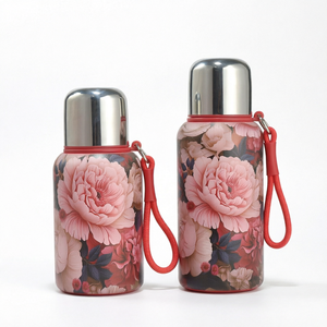 Bouteille d'eau isotherme classique en acier inoxydable 316 avec motif de fleurs de rose et de pivoine, cadeau portable pour femmes - Product Image 1