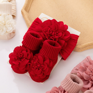 Bandeau nouveau-né <span class=keywords><strong>pas</strong></span> <span class=keywords><strong>cher</strong></span>, chaussettes antidérapantes, grand nœud, cadeau de cent jours pour bébé, protection de la tête - Product Image 5