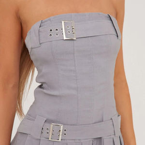 Femmes Vestido personnalisé Sexy sans bretelles boucle plissée Bodycon Y2K Mini robe décontractée Streetwear tissé gris A Line robe - Product Image 4