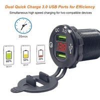 Soket Daya USB mobil Dual 3.0, soket daya mobil dengan Voltmeter LED, stopkontak pengisian cepat aluminium tahan air