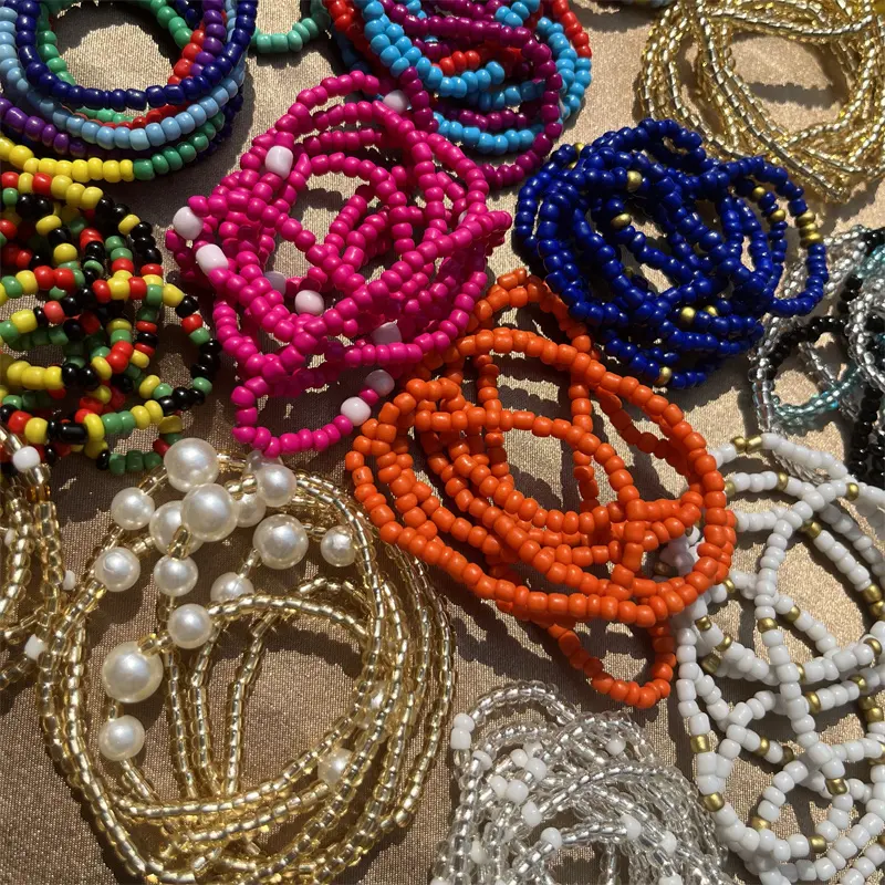 جديد 40-اللون مجوهرات الخصر سلسلة البوهيمي متعدد الطبقات الملونة الأرز حبة الخصر حبة الأفريقي البطن سلسلة مجوهرات للجسم للنساء