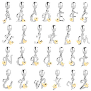 Wholesale 925 Sterling <strong>Silver</strong> Charms for Bracelet Golden Heart Alphabet Letter <strong>Pendant</strong> <strong>Initial</strong> Charms <strong>Pendant</strong> for Necklace Gift - Product Image 1