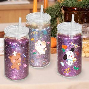Gobelet en plastique type globe à neige avec trou pré-percé, disponible en 16oz, 20oz, 24oz, 40oz ; et gobelet en acrylique à double paroi de 16 oz avec lèvre transparente et paille. - Product Image 4