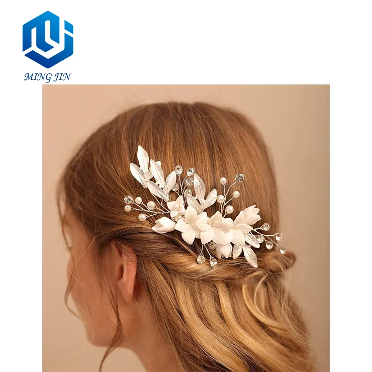 Newest White Ceramic Flowers Bridal Accessories Hair Pin Handmade Women Wedding Hair Combs