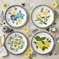 Assiettes de dîner en céramique citronnée style méditerranéen, service de vaisselle de luxe en porcelaine à motif floral vintage, assiette de présentation pour événements de mariage et hôtels
