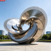 YOUFINE Grande sculpture géométrique en acier inoxydable découpée au laser, statue métallique creuse pour la décoration de parcs d'art, de places publiques et de paysages