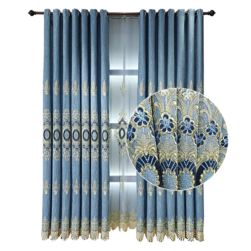 China Wholesale European Curtain Luxury Embroidery Curtain Polyester Ready Made Blackout Curtains For The Living Room