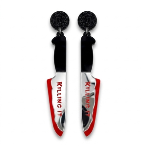 Pendientes de Cuchillo Personalizados 'Killing It' al por Mayor, Joyería Chic de Acrílico Espejo con Temática de Terror, Regalo Espeluznante de Halloween DDP - Product Image 1