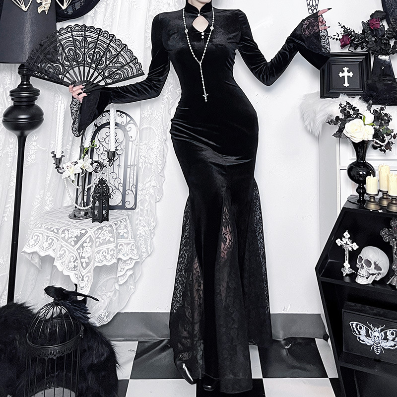 Buy In Bulk Black Gothic Dress Lace Embellished, High Waist | Alibaba.com