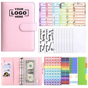 Custom A6 PU Leather Cover Binder Set Zipper Binder Bag Spiral Cash Envelope System Planner Budget Sheet English Label <b>Sticker</b> - Product Image 2