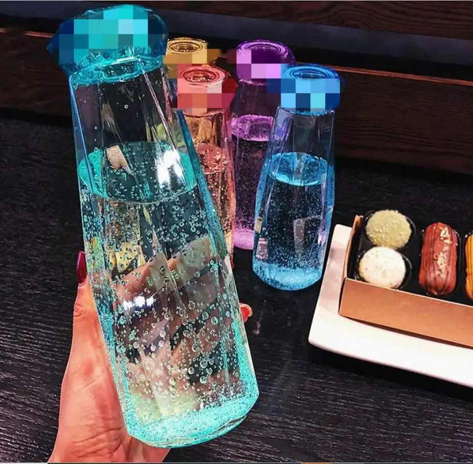 Garrafa de água colorida, venda quente de garrafa colorida de cristal de diamante, presente, casal de diamante, criativo, conjunto de logotipo