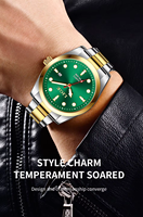 Montre-bracelet à quartz pour homme LIGE 89127, étanche 50M, affichage de la date, luminescent, cadran vert 40 mm, bracelet en acier inoxydable bicolore or