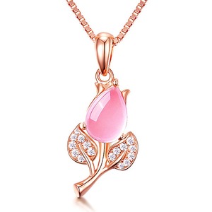 S925 zilveren Cooper Plating Rose <span class=keywords><strong>Cat</strong></span> Eye Crystal Stone hanger ketting voor dames edelsteen mode-sieraden - Product Image 4