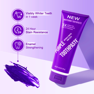 OEM Purple Pasta de dientes 60g <span class=keywords><strong>Glorysmile</strong></span> <span class=keywords><strong>V34</strong></span> Blanqueamiento de dientes Pasta de dientes Tamaño de viaje Color correcto Tubo de pasta de dientes - Product Image 5
