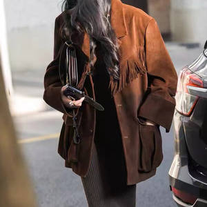 Venta superior Chaqueta de borla de cuero genuino Mujeres Invierno Chaquetas de cuero de ante de <span class=keywords><strong>cabra</strong></span> de alta calidad - Product Image 3