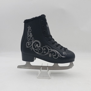 Patins à <span class=keywords><strong>glace</strong></span> en cuir confortable <span class=keywords><strong>noir</strong></span> pour femmes et filles avec lame en acier au carbone haute ténacité et nœud papillon - Product Image 4