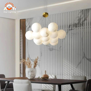 Lustre moderne de luxe en albâtre, <span class=keywords><strong>suspension</strong></span> multi-têtes en pierre naturelle <span class=keywords><strong>pour</strong></span> villa, salon, hall d'hôtel - Product Image 2