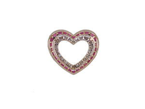 Colgante de doble capa en forma de corazón abierto de oro rosa de 18 quilates con zafiro rosa y diamantes engastados, joyería romántica de lujo para mujer - Product Image 2