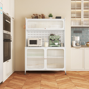 White Tall <b>Storage</b> <b>Sideboard</b> Cabinet for Kitchen Living & Dining Room with Glass Doors & Adjustable Shelves - Product Image 4