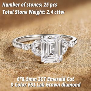 Anillos de compromiso de diamantes cultivados en laboratorio para mujer, color D, VS1, 2 quilates, corte esmeralda, anillo de promesa, certificado IGI. - Product Image 3