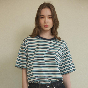 Camiseta deportiva informal de manga corta con rayas de color contrastante retro orientada a la tendencia informal de verano personalizada - Product Image 2