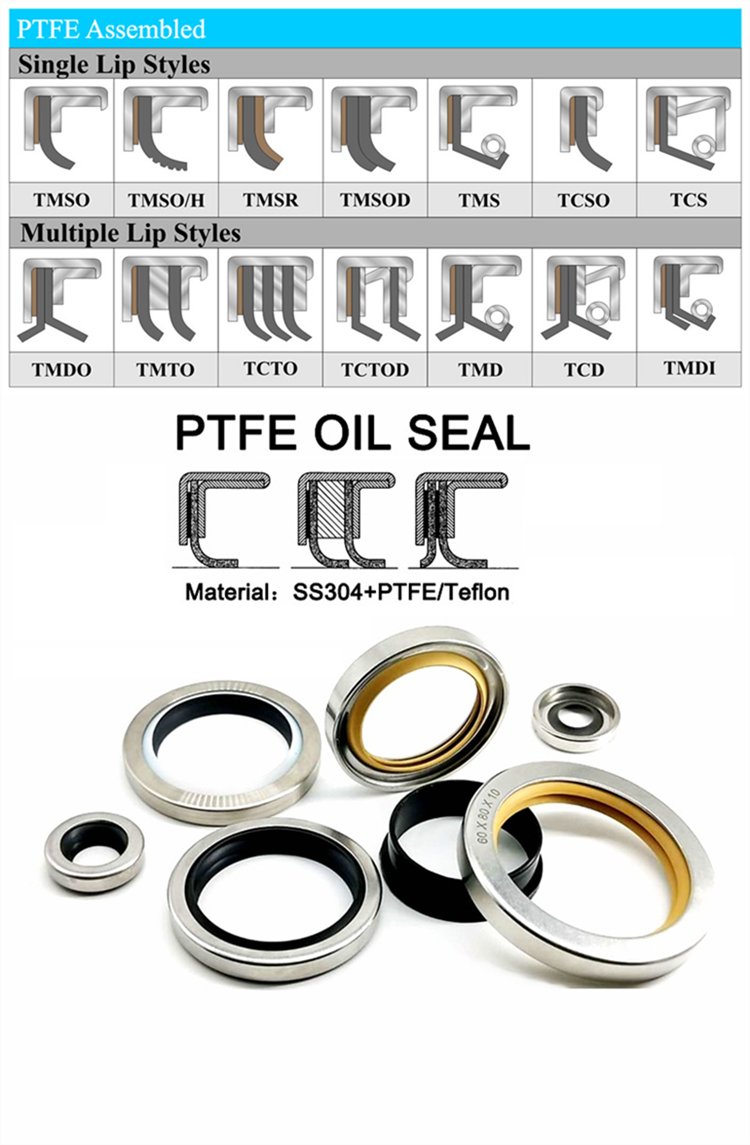 Different Type Rotary Shaft PTFE Oil Seal Type Material Lip Spring