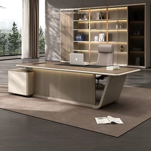 Lujo OEM Muebles de oficina Chapa de madera moderna CEO Boss Manager Escritorio de oficina ejecutivo en forma de L Juego de mesa y silla de oficina - Product Image 2